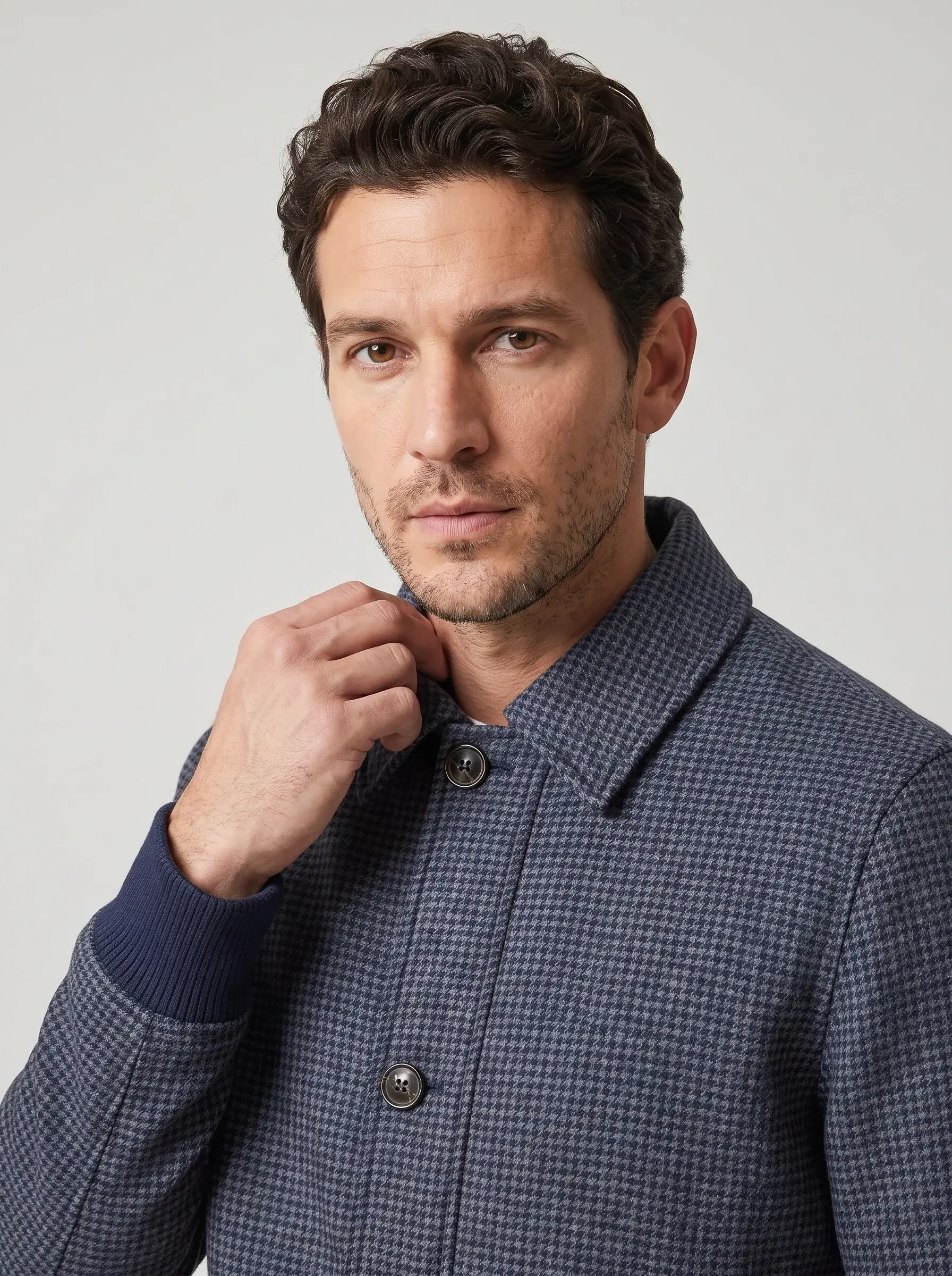 Houndstooth Harrington Jacket — collar detail